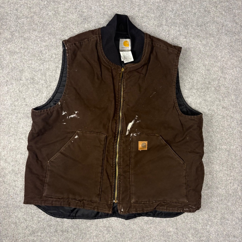 Carhartt V01 BRN Arctic Quilt Lined Duck Vest Mens XL Brown Distressed Paint